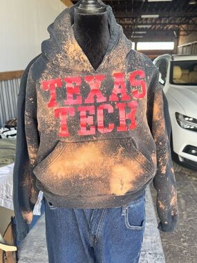 Texas Tech Black & Red Bleached Cropped Hoodie